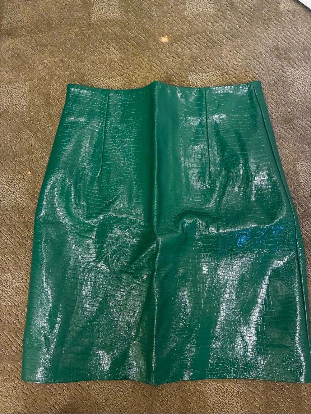 Womens Green Faux Croc Pencil Skirt